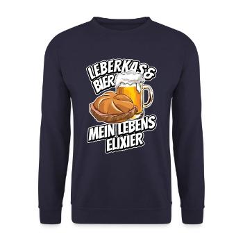 Leberkas + Bier - Fast Food - Spruch - Unisex Pullover - Navy - Vorne - Alina (178cm) & Michal (187cm)