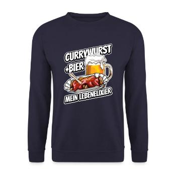 Currywurst und Bier - Fast Food - Spruch - Unisex Pullover - Navy - Vorne - Alina (178cm) & Michal (187cm)