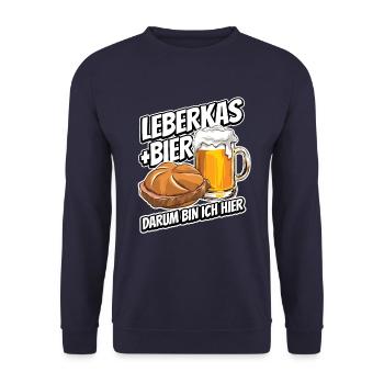 Leberkas + Bier - Fast Food - Spruch - Unisex Pullover - Navy - Vorne - Alina (178cm) & Michal (187cm)