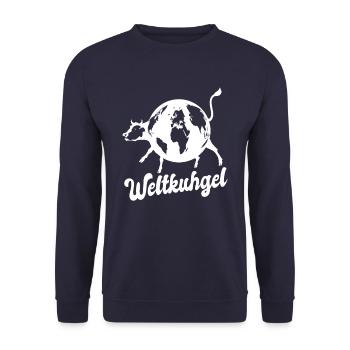 Fliegende Kuh - Kugel - Weltkugel - Wortspiel - Unisex Pullover - Navy - Vorne - Alina (178cm) & Michal (187cm)