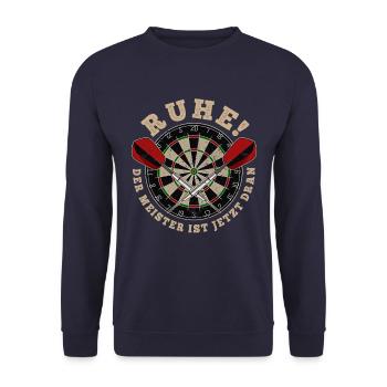 Dart Meister - Silhouette - Dartfan Dartspieler - Unisex Pullover - Navy - Vorne - Alina (178cm) & Michal (187cm)