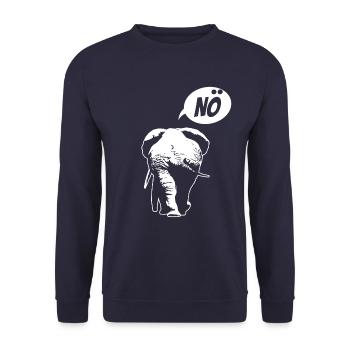 Nö, ich muss garnix - Elefant - Spruch - Unisex Pullover - Navy - Vorne - Alina (178cm) & Michal (187cm)