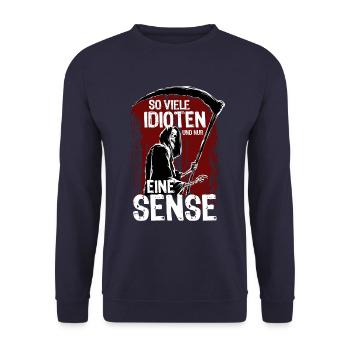 So viele Idioten und nur eine Sense - Unisex Pullover - Navy - Vorne - Alina (178cm) & Michal (187cm)