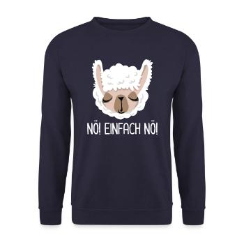 Nö, ich muss garnix - Lama - Spruch - Unisex Pullover - Navy - Vorne - Alina (178cm) & Michal (187cm)