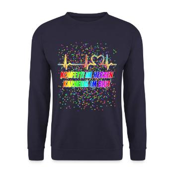 EKG Kurve - Herzkurve - Puls - Karneval - Konfetti - Unisex Pullover - Navy - Vorne - Alina (178cm) & Michal (187cm)