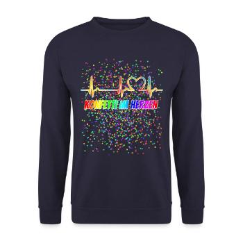 EKG Kurve - Herzkurve - Puls - Karneval - Konfetti - Unisex Pullover - Navy - Vorne - Alina (178cm) & Michal (187cm)