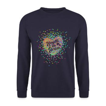 Karneval - Konfetti im Herzen - Fasnacht - Party - Unisex Pullover - Navy - Vorne - Alina (178cm) & Michal (187cm)