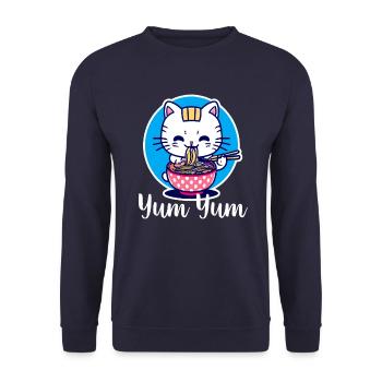 Niedliche Katze isst Ramen - Anime - Manga - Unisex Pullover - Navy - Vorne - Alina (178cm) & Michal (187cm)