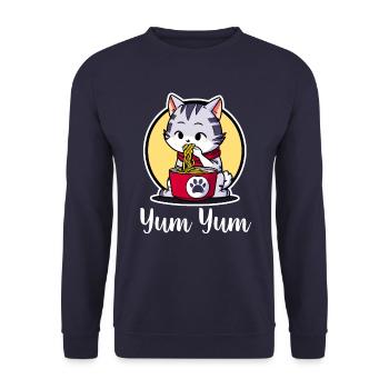 Niedliche Katze isst Ramen - Anime - Manga - Unisex Pullover - Navy - Vorne - Alina (178cm) & Michal (187cm)