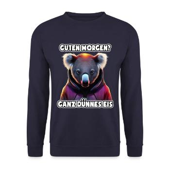 Ganz dünnes Eis - Morgenmuffel - lustiger Koala - Unisex Pullover - Navy - Vorne - Alina (178cm) & Michal (187cm)