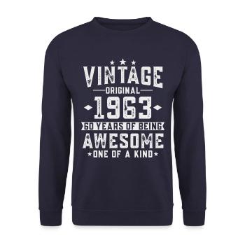 60. Geburtstag 60 Jahre 1963 Jahrgang Vintage - Unisex Pullover - Navy - Vorne - Alina (178cm) & Michal (187cm)