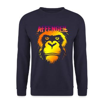 Fastnacht - Karneval - Kostüm - Spruch - Affe - Unisex Pullover - Navy - Vorne - Alina (178cm) & Michal (187cm)