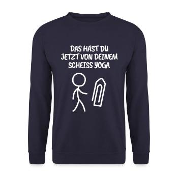 Strichmännchen - Spruch - Yoga - Ironie - Unisex Pullover - Navy - Vorne - Alina (178cm) & Michal (187cm)