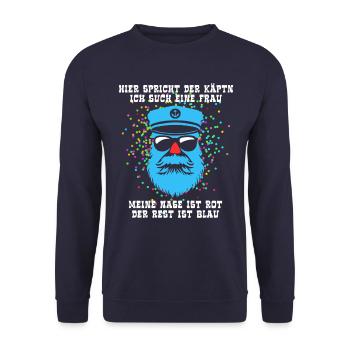 Fastnacht - Karneval - Kapitän sucht Frau - Spruch - Unisex Pullover - Navy - Vorne - Alina (178cm) & Michal (187cm)