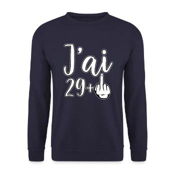 Ich bin 29 Plus 1 Mittelfinger 30. Geburtstag - Unisex Pullover - Navy - Vorne - Alina (178cm) & Michal (187cm)