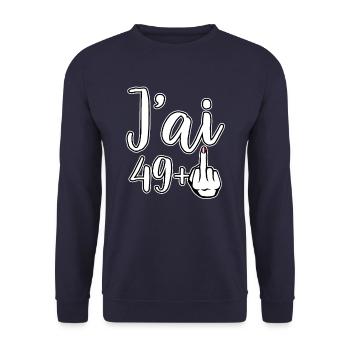 Ich bin 49 Plus 1 Mittelfinger 40. Geburtstag - Unisex Pullover - Navy - Vorne - Alina (178cm) & Michal (187cm)