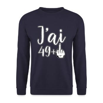 Ich bin 49 Plus 1 Mittelfinger 50. Geburtstag - Unisex Pullover - Navy - Vorne - Alina (178cm) & Michal (187cm)