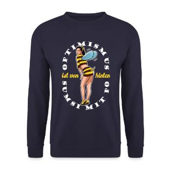 Sumsi mit Po Optimismus - flotte Biene von hinten - Unisex Pullover - Navy - Vorne - Alina (178cm) & Michal (187cm)