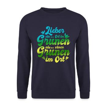 Lieber ein Ort im Grünen - Grüne nein Danke! - Unisex Pullover - Navy - Vorne - Alina (178cm) & Michal (187cm)