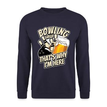 Bowling & Bier - darum bin ich hier - Bowlingbahn - Unisex Pullover - Navy - Vorne - Alina (178cm) & Michal (187cm)