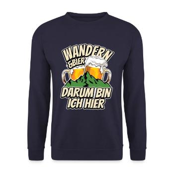 Wandern & Bier - darum bin ich hier - Naturfan - Unisex Pullover - Navy - Vorne - Alina (178cm) & Michal (187cm)