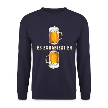Es eskaliert eh - Party - Saufen - Spruch - Unisex Pullover - Navy - Vorne - Alina (178cm) & Michal (187cm)