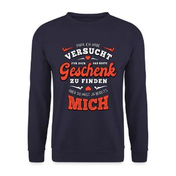 Das beste Geschenk für dich - Papa - Spruch - Unisex Pullover - Navy - Vorne - Alina (178cm) & Michal (187cm)