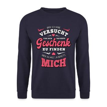 Das beste Geschenk für dich - Oma - Spruch - Unisex Pullover - Navy - Vorne - Alina (178cm) & Michal (187cm)