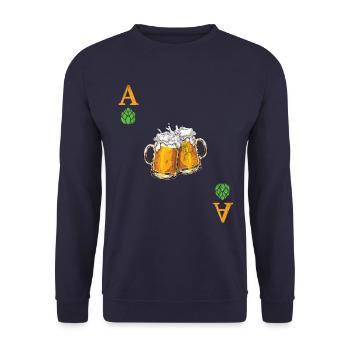 Hopfen ist Trumpf - Bier - As - Spielkarte - Unisex Pullover - Navy - Vorne - Alina (178cm) & Michal (187cm)