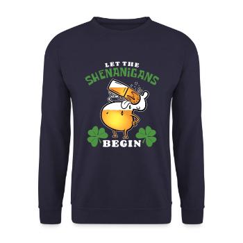 St Patrick’s Day - Manigances - Bière - Trèfle - Sweat-shirt Unisexe - marine - Devant - Alina (178cm) & Michal (187cm)