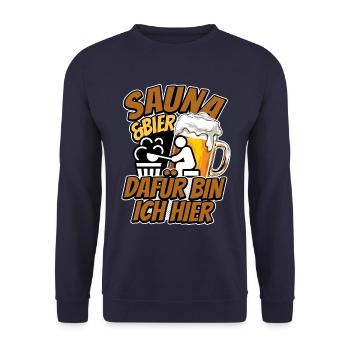 Sauna und Bier - Saunieren - Spruch - Unisex Pullover - Navy - Vorne - Alina (178cm) & Michal (187cm)