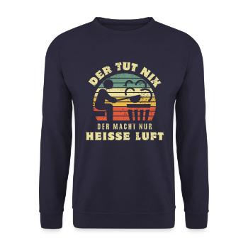 Der tut nix der macht nur heiße Luft Sauna Spruch - Unisex Pullover - Navy - Vorne - Alina (178cm) & Michal (187cm)