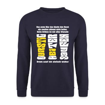 Durst - Bier trinken - saufen - Gedicht - Unisex Pullover - Navy - Vorne - Alina (178cm) & Michal (187cm)