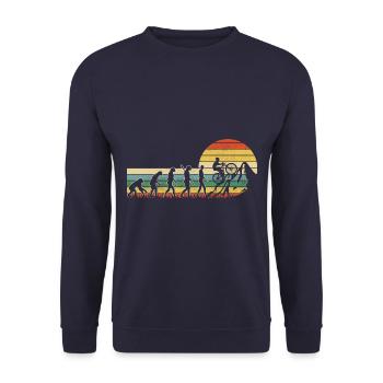 Evolution Mountain Biker Cycling Mountains Nature - Unisex Sweatshirt - navy - Front - Alina (178cm) & Michal (187cm)