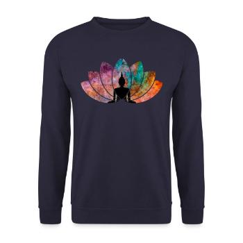 Lotus Flower with Buddha - Unisex Sweatshirt - navy - Front - Alina (178cm) & Michal (187cm)