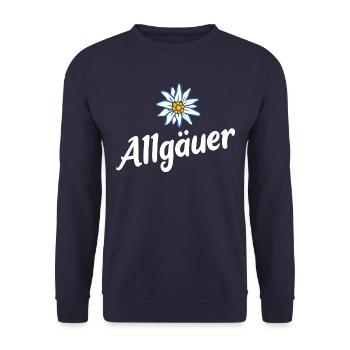 Allgäuer - Alpen Edelweiß aus dem Allgäu - Unisex Pullover - Navy - Vorne - Alina (178cm) & Michal (187cm)