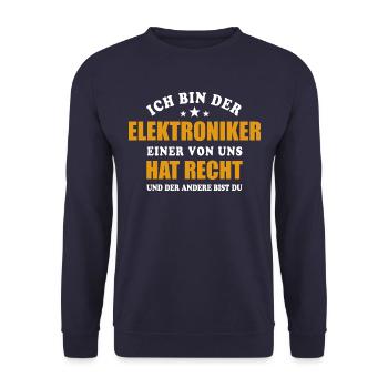 Ich bin der Elektroniker - einer von uns hat Recht - Unisex Pullover - Navy - Vorne - Alina (178cm) & Michal (187cm)