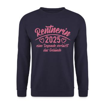 Rentnerin 2025 Eine Legende verlässt das Gelände - Unisex Pullover - Navy - Vorne - Alina (178cm) & Michal (187cm)