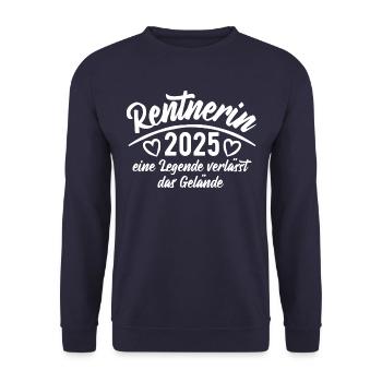Rentnerin 2025 Eine Legende verlässt das Gelände - Unisex Pullover - Navy - Vorne - Alina (178cm) & Michal (187cm)