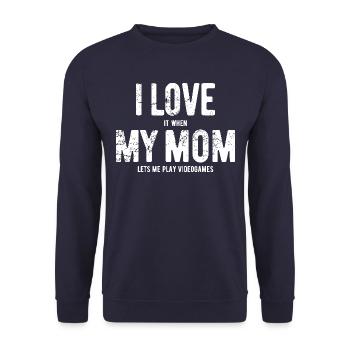 Ich liebe meine Mama - Videogames - Geschenk - Unisex Pullover - Navy - Vorne - Alina (178cm) & Michal (187cm)
