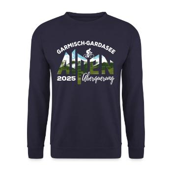 Alpenüberquerung 2025, Garmisch Gardasee, Rad - Unisex Pullover - Navy - Vorne - Alina (178cm) & Michal (187cm)