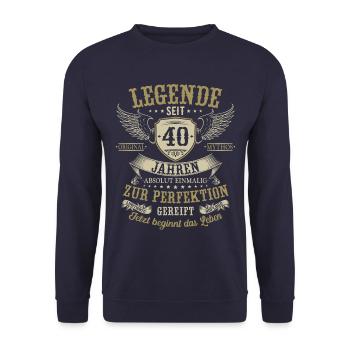40 Geburtstag Legende Geburtstagsspruch 40 Jahre - Unisex Pullover - Navy - Vorne - Alina (178cm) & Michal (187cm)