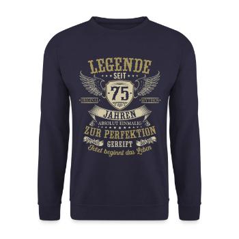 75 Geburtstag Legende Geburtstagsspruch 75 Jahre - Unisex Pullover - Navy - Vorne - Alina (178cm) & Michal (187cm)
