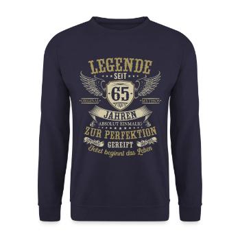 65 Geburtstag Legende Geburtstagsspruch 65 Jahre - Unisex Pullover - Navy - Vorne - Alina (178cm) & Michal (187cm)