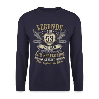 53 Geburtstag Legende Geburtstagsspruch 53 Jahre - Unisex Pullover - Navy - Vorne - Alina (178cm) & Michal (187cm)