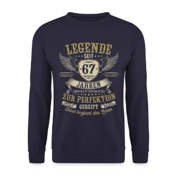 67 Geburtstag Legende Geburtstagsspruch 67 Jahre - Unisex Pullover - Navy - Vorne - Alina (178cm) & Michal (187cm)