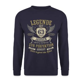 63 Geburtstag Legende Geburtstagsspruch 63 Jahre - Unisex Pullover - Navy - Vorne - Alina (178cm) & Michal (187cm)