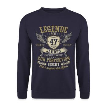 47 Geburtstag Legende Geburtstagsspruch 47 Jahre - Unisex Pullover - Navy - Vorne - Alina (178cm) & Michal (187cm)
