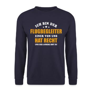 Ich bin der Flugbegleiter einer von uns hat Recht - Unisex Pullover - Navy - Vorne - Alina (178cm) & Michal (187cm)