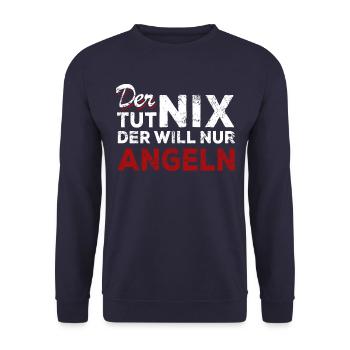 Der tut nix der will nur angeln - Spruch - Unisex Pullover - Navy - Vorne - Alina (178cm) & Michal (187cm)
